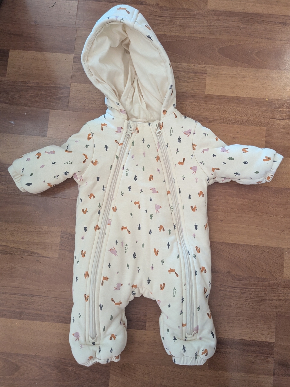 Joe Fresh Cream Hooded Footie with Fox & Tree Pattern